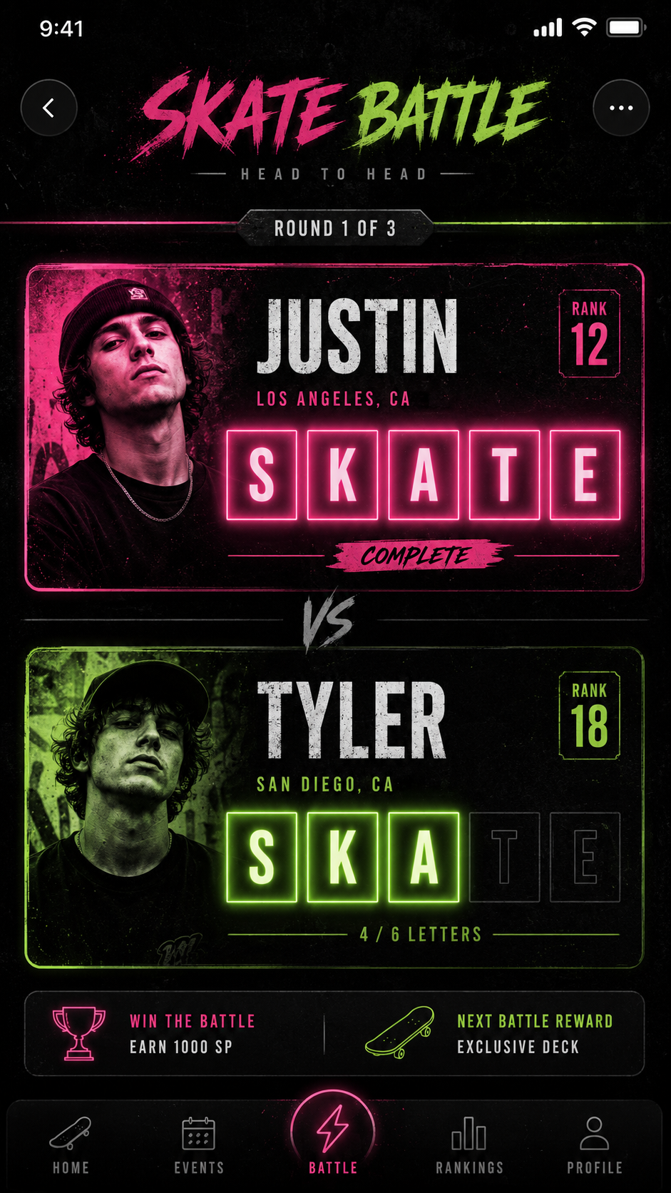 Skate Skate Battle Screen